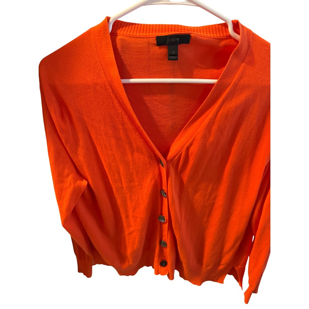 J.Crew Womens Neon Orange V-Neck Button Front Lightweight Cardigan Sweater Small